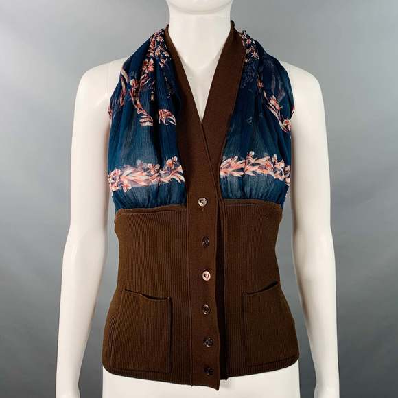 HERMES Brown Cobalt Viscose Blend Silk Scarf Halter Dress Top - Picture 1 of 6
